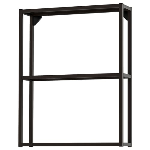 Černý kovový úložný rám ENHET se 2 otevřenými policemi, elegantní design.