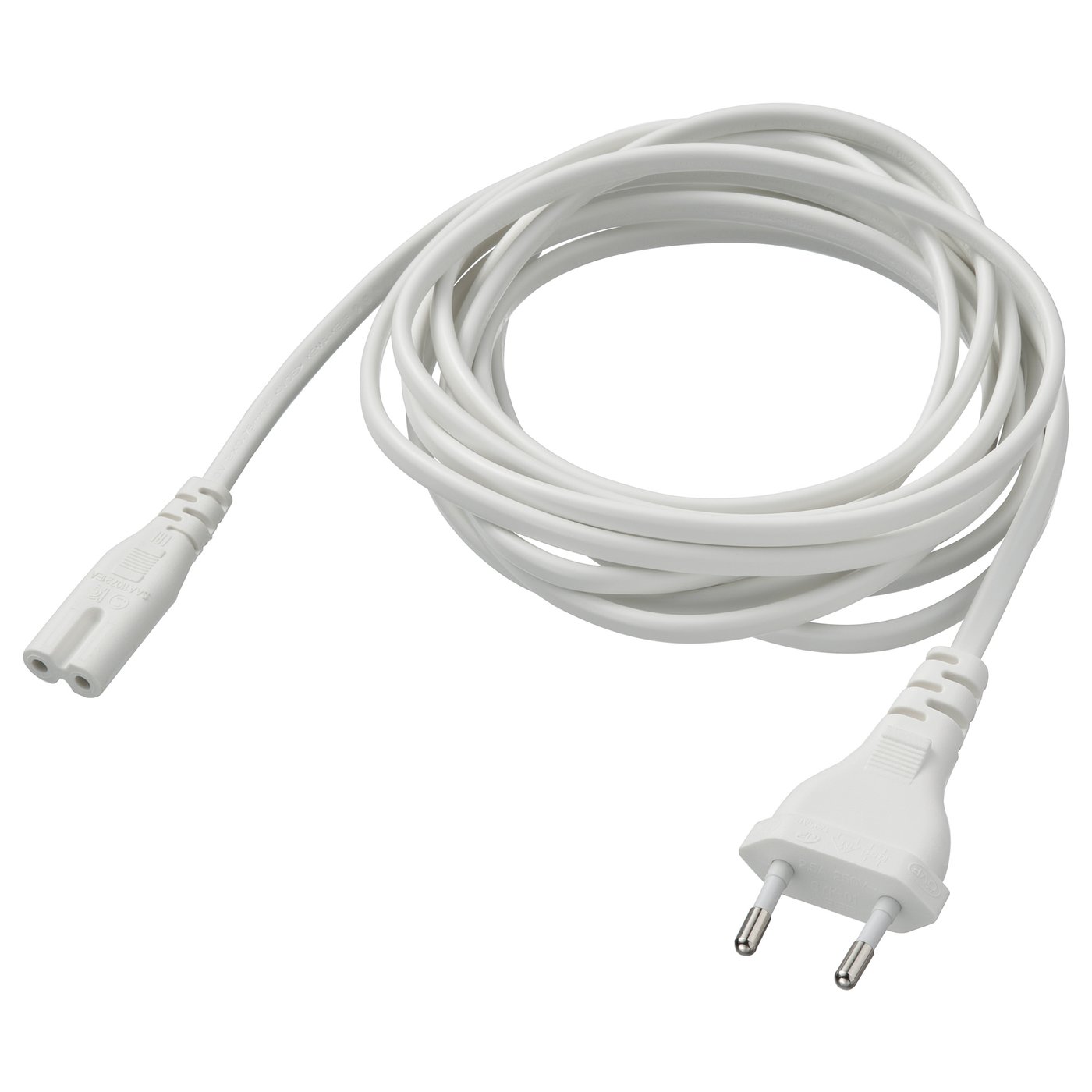 Bílý, stočený napájecí kabel FÖRNIMMA s evropskou zástrčkou, vyrobený z plastu PVC.