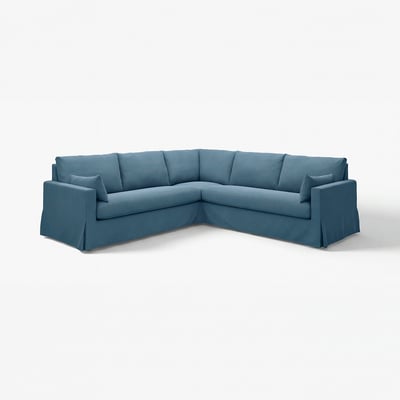 HYLTARP tyrkysová pohovka ve tvaru L: moderní, útulná, tmavě modrá, měkká látka, rohový design.