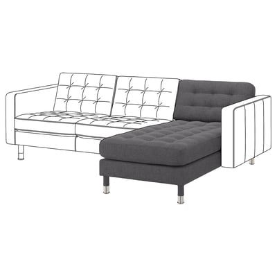 Moderní šedá pohovka ve tvaru písmene L, všívaný design, ocelové nohy, záruka 10 let.