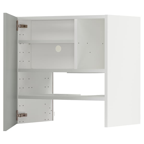 Kuchyňská linka METOD ve světle šedé barvě se 3 policemi, moderní a čistý design.