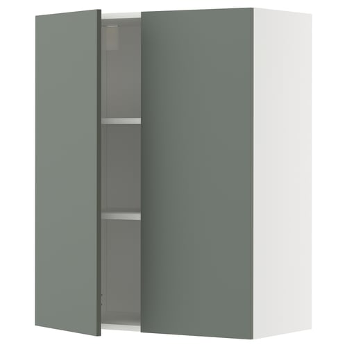 Kuchyňská skříňka METOD, šedozelená, nástěnná, dvoudveřová, čtvercový tvar, moderní design.