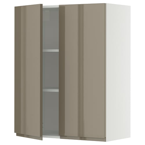 Moderní bílá skříňka s hnědými skleněnými dveřmi, elegantní design.