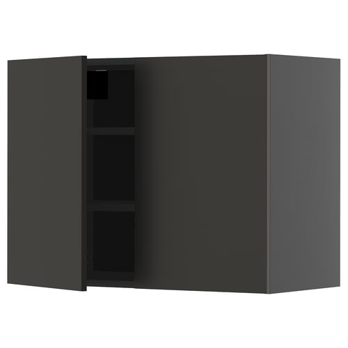 Moderní černá kuchyňská skříňka se dvěma dvířky a policemi. Elegantní, minimalistický design s nastavitelnými policemi.