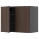 Tmavě hnědá dřevěná kuchyňská skříňka se dvěma otevíratelnými dvířky, s elegantním designem a robustní konstrukcí.