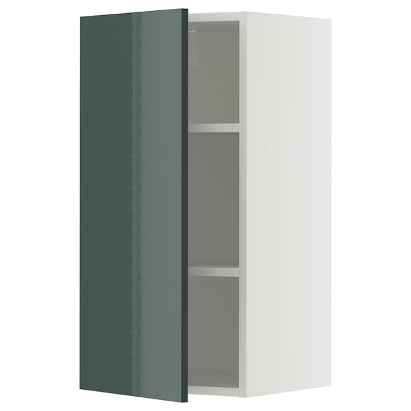 Moderní kuchyňská linka, série METOD, vysoce lesklá šedozelená barva, obdélníkový tvar, elegantní design.