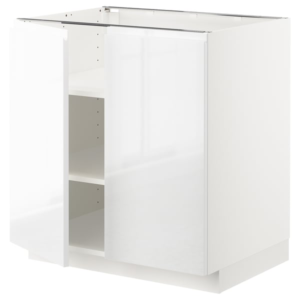 Bílá kuchyňská skříňka s vysokým leskem, moderní design, obdélníková.