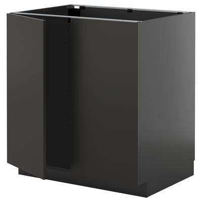 Černá kuchyňská skříňka METOD, moderní design, čtvercový tvar, lesklá povrchová úprava, robustní dřevotřískový rám.
