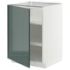 Moderní kuchyňská linka METOD s vysoce lesklými šedozelenými čely kallarp. Má čtvercový tvar a robustní rám, který slibuje moderní design.