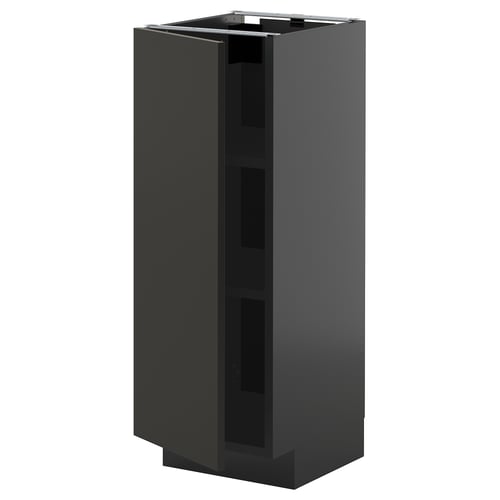 Černá, moderní kuchyňská skříňka s elegantním, minimalistickým designem.