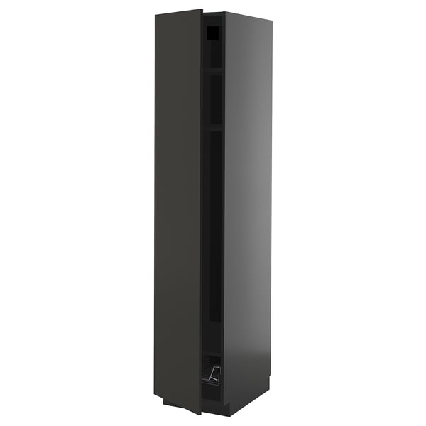 Černá kuchyňská skříňka METOD, vysoká, moderní, odolná dřevotříska, elegantní design.
