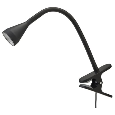 NÄVLINGE černá klipsová lampa, nastavitelný krk, led, plast & ocel.