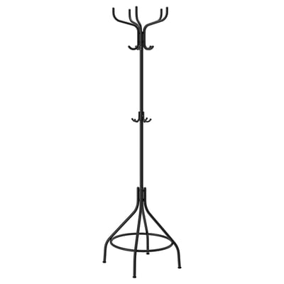 NIPÅSEN věšák na kabáty, černá, kov, klasický design, 6 háčků, 3patrová základna.