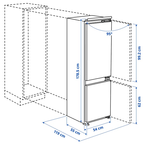 ÖVERNÄS Lednice s mrazničkou, IKEA 700 vestavné, 193/74 l