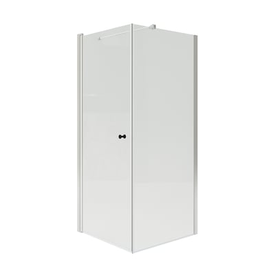 OPPEJEN sprchový kout z čirého skla s hliníkovým rámem, minimalistický design.