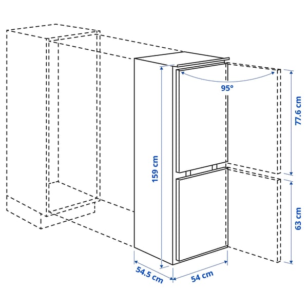RÅKALL Lednice s mrazničkou, IKEA 500 vestavné, 153/79 l