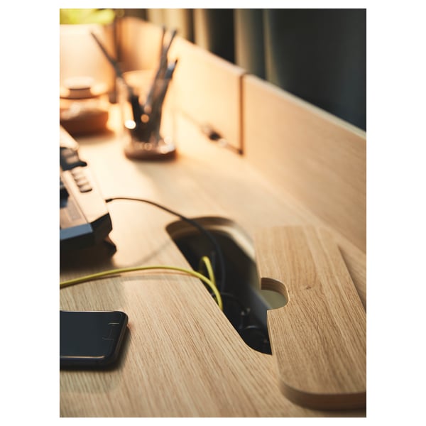 RIDSPÖ / LÅNGFJÄLL Psací stůl a židle, dub béžová/bílá