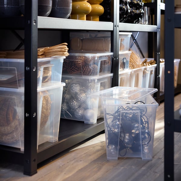 SAMLA Krabice s víkem, průhledná, 39x28x28 cm/22 l