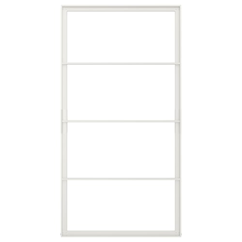 Bílá hliníková zárubeň posuvných dveří SKYTTA, moderní minimalistický design.