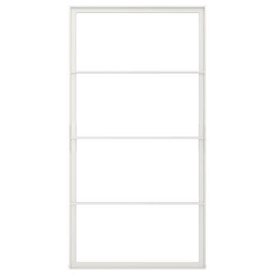 Bílá hliníková zárubeň posuvných dveří SKYTTA, moderní minimalistický design.