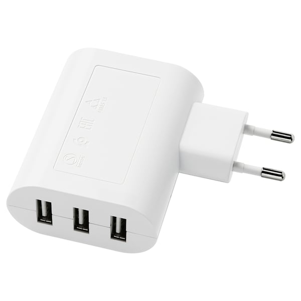 Bílá SMÅHAGEL 3-portová usb nabíječka.
