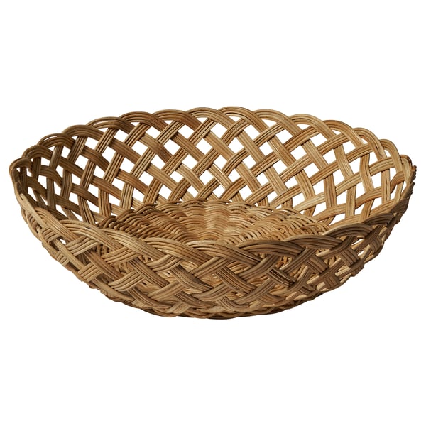 STYLTSNÄPPA košík, hnědý, tkaný ratan, kulatý, rustikální vzor, přírodní materiál.