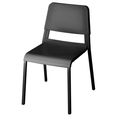 Židle TEODORES, tmavě šedá, stohovatelná. Plastový sedák, opěradlo, kovové nohy.