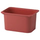 Červená úložná krabice TROFAST vyrobená z recyklovaného plastu, obdélníková a hluboká na hračky nebo knihy.