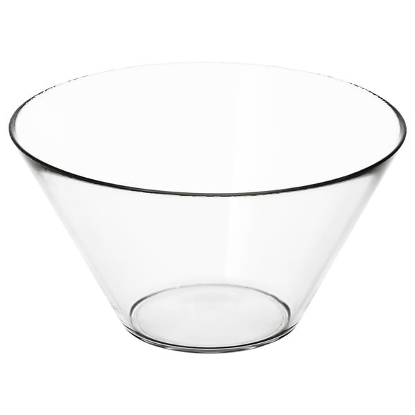 Čirá skleněná mísa, čirá, kulatá, jednoduchý design, průhledná.