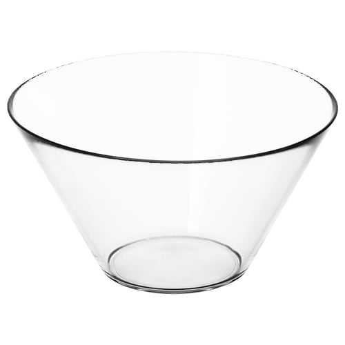 Čirá skleněná mísa, čirá, kulatá, jednoduchý design, průhledná.