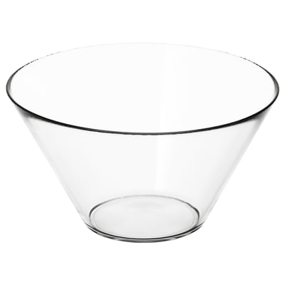 Čirá skleněná mísa, čirá, kulatá, jednoduchý design, průhledná.
