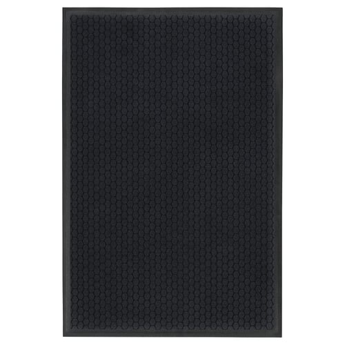 VATTENVERK černá rohožka, šestihranný vzor, recyklovaný polyester, obdélníkový tvar.