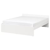 Bílý minimalistický rám postele VIHALS s akrylovou barvou a dřevotřískovou deskou.