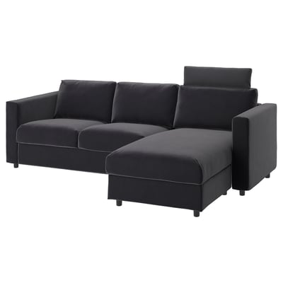 Sekční pohovka VIMLE, šedá, sametová, tvar L, moderní design.