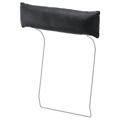 Černá kožená opěrka hlavy VIMLE, chromovaný rám, ergonomický design pro oporu krku.