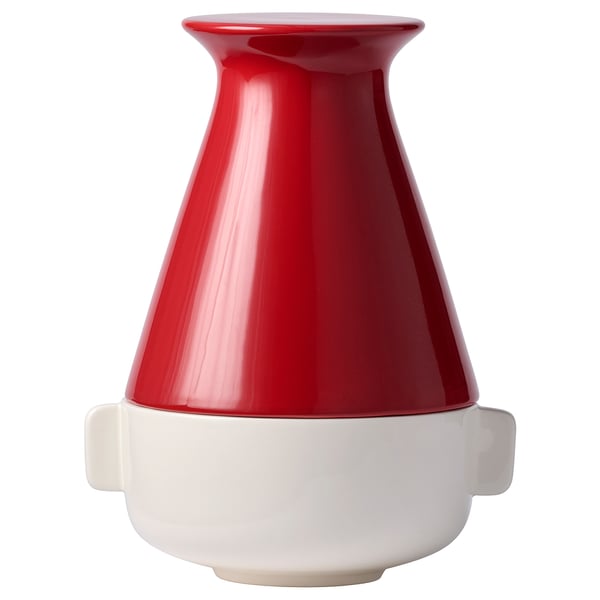 VINTERFINT červeno-bílá váza, vysoká s širším vrškem, keramická.