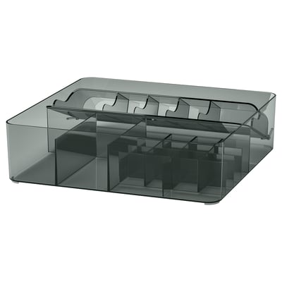 VISSLAÅN Organizér do krabice, tmavě šedý, průhledný plast pro domácí mazlíčky, obdélníkový, rozdělené přihrádky na skladování.