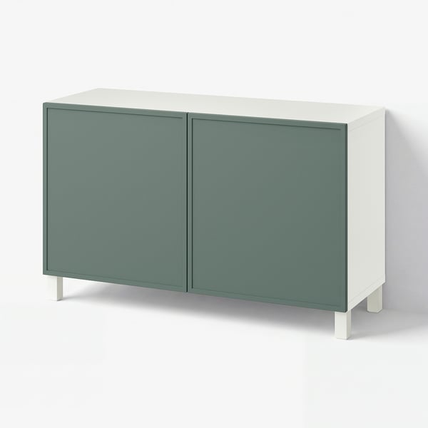 BESTÅ Storage combination with doors, Krukmakare dark grey-green/Stubbarp white, 120x42x74 cm