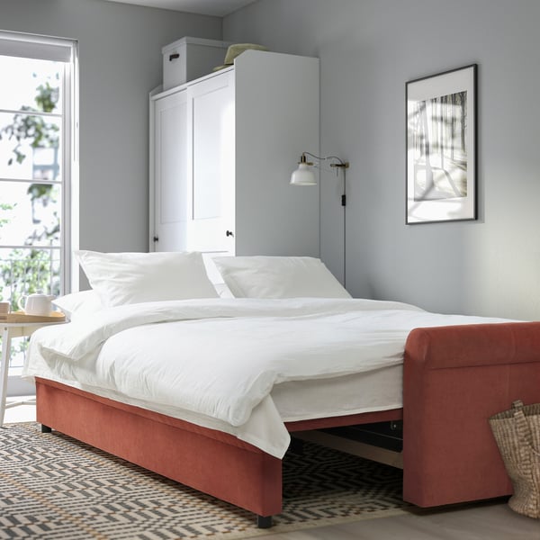 DÅNHULT 3-seat sofa-bed, Silkeryd brown-red