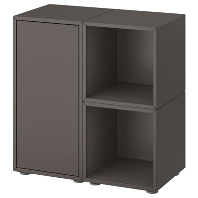 Modern black storage unit with open and closed compartments, adjustable shelves, and minimalist design.