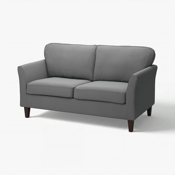 Modern grey EKHOLMA loveseat, sleek & round, removable cover, pocket spring cushions.