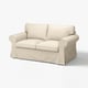 An EKTORP beige two-seat sofa with rolled arms and removable, machine-washable fabric cover.