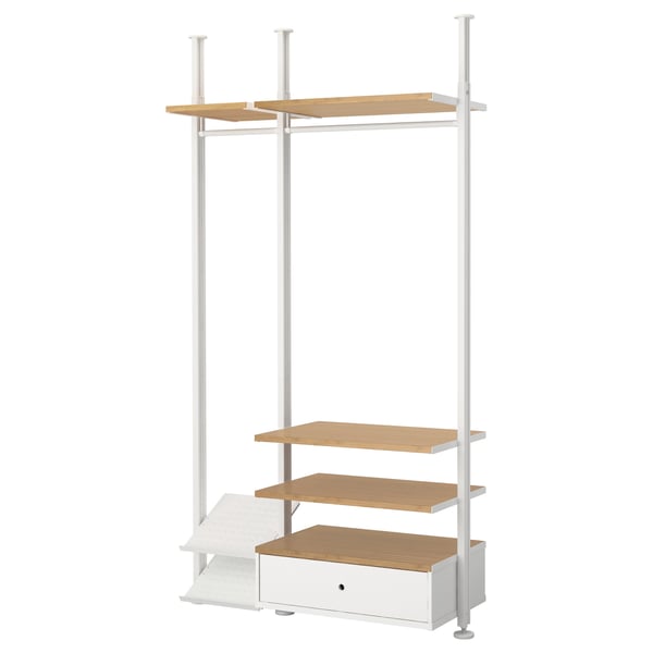 ELVARLI shelf, white & bamboo, modern, multi-level design, adjustable, versatile storage.