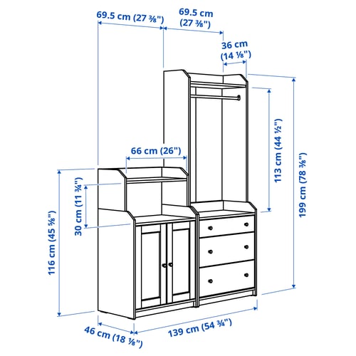 Illustration with measurements for the product: HAUGA.