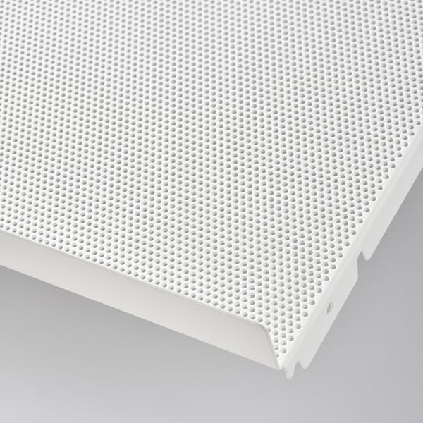 White perforated metal shelf, strong and clean design.