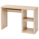 A KALLAX light brown wooden desk with a simple, rectangular design. It open shelving and a cable outlet at the back.