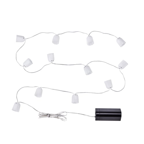 KUSTFYR LED lighting chain with 12 lights, battery-operated indoor/ghost white
