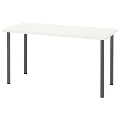 LAGKAPTEN, modern desk, white top, black legs, rectangular shape, minimalist design.