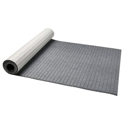 Rolled grey felt panel for diy sliding doors, textured with horizontal lines.