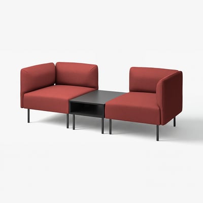 LILLEHEM red modular sofa, modern design, corner setup with table.